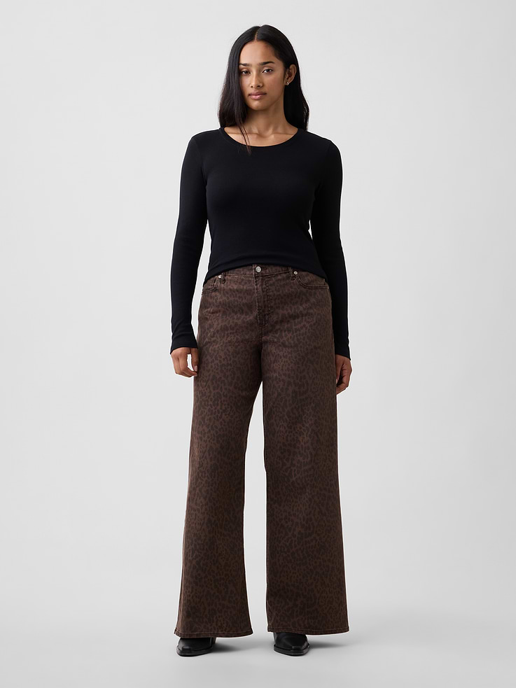 Image number 5 showing, Mid Rise Print Wide-Leg Jeans
