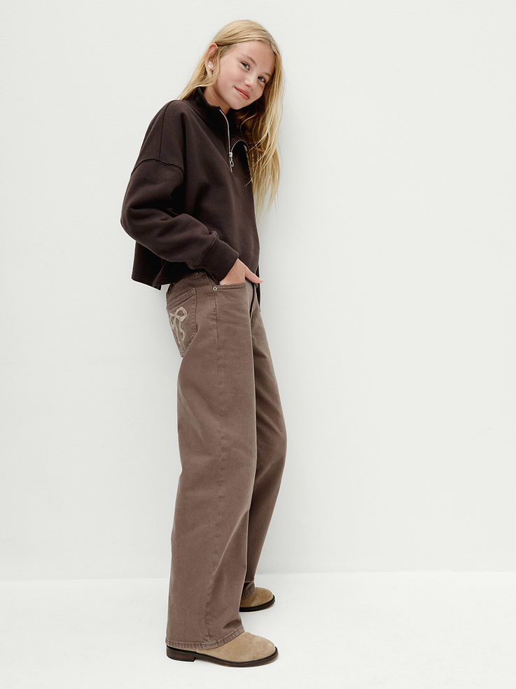 Image number 8 showing, Kids Low Rise Stride Bow Pocket Wide-Leg Jeans