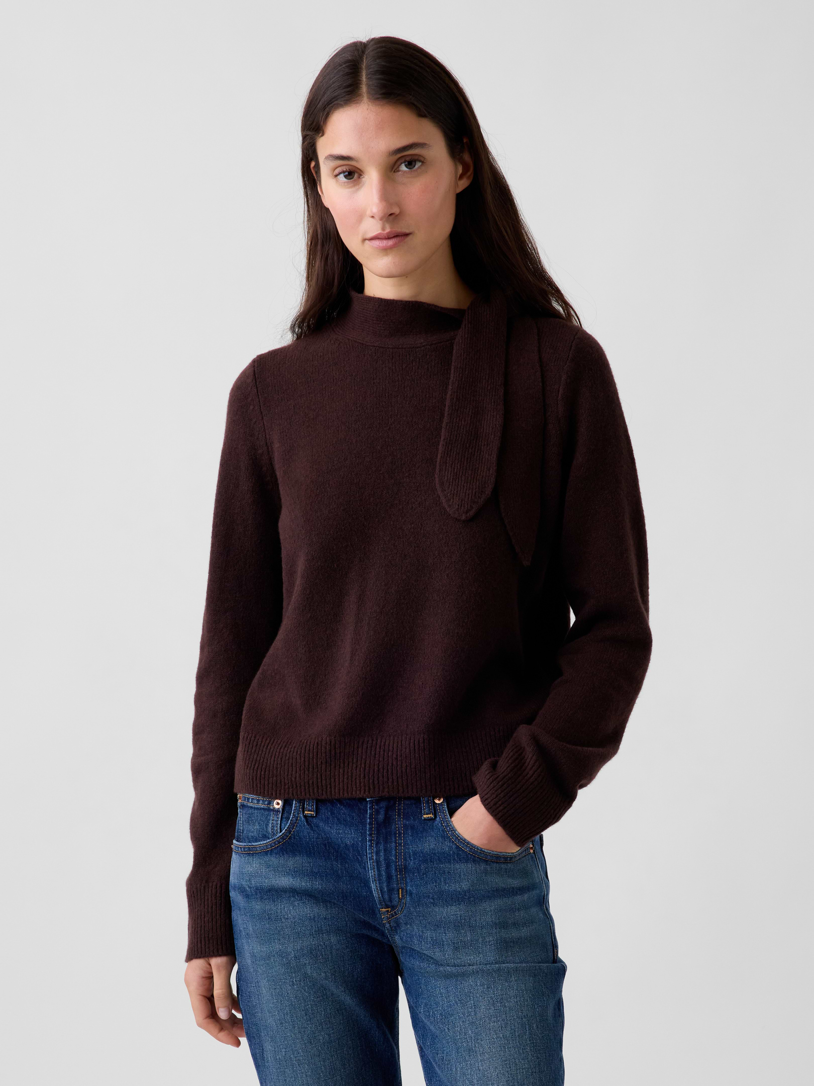 Image number 1 showing, CashSoft Tie-Neck Sweater