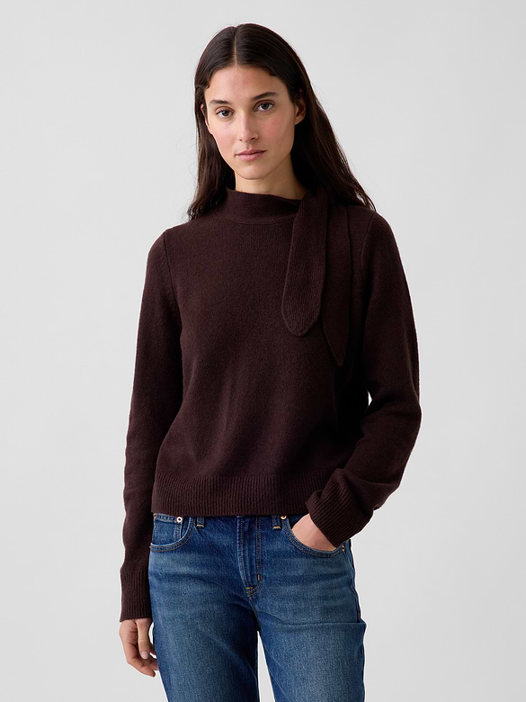 CashSoft Tie-Neck Sweater