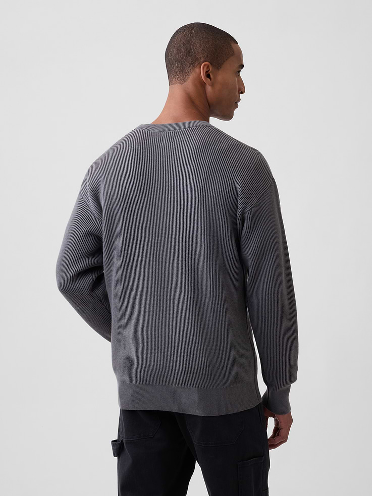 Image 2 of 5, Relaxed Fisherman Stitch Crewneck Sweater