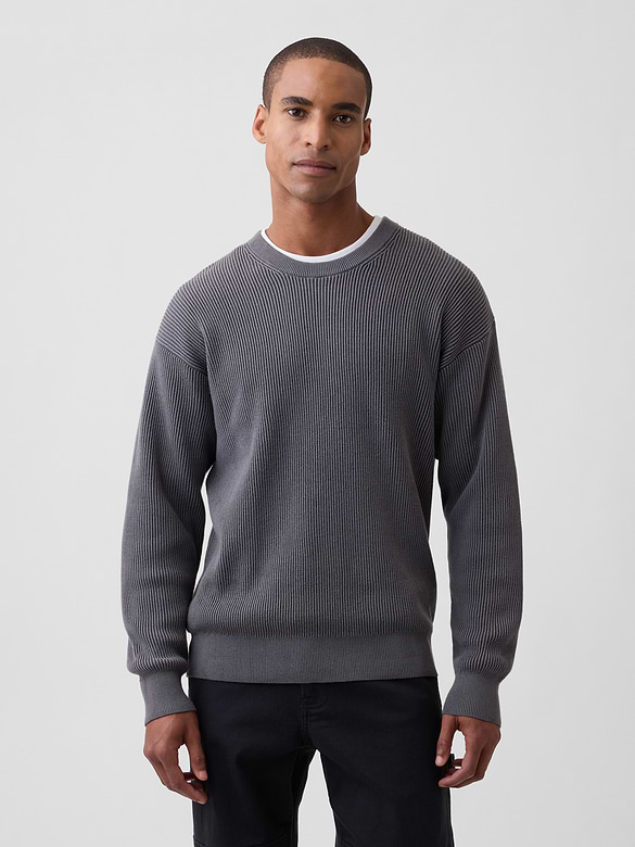 Relaxed Fisherman Stitch Crewneck Sweater