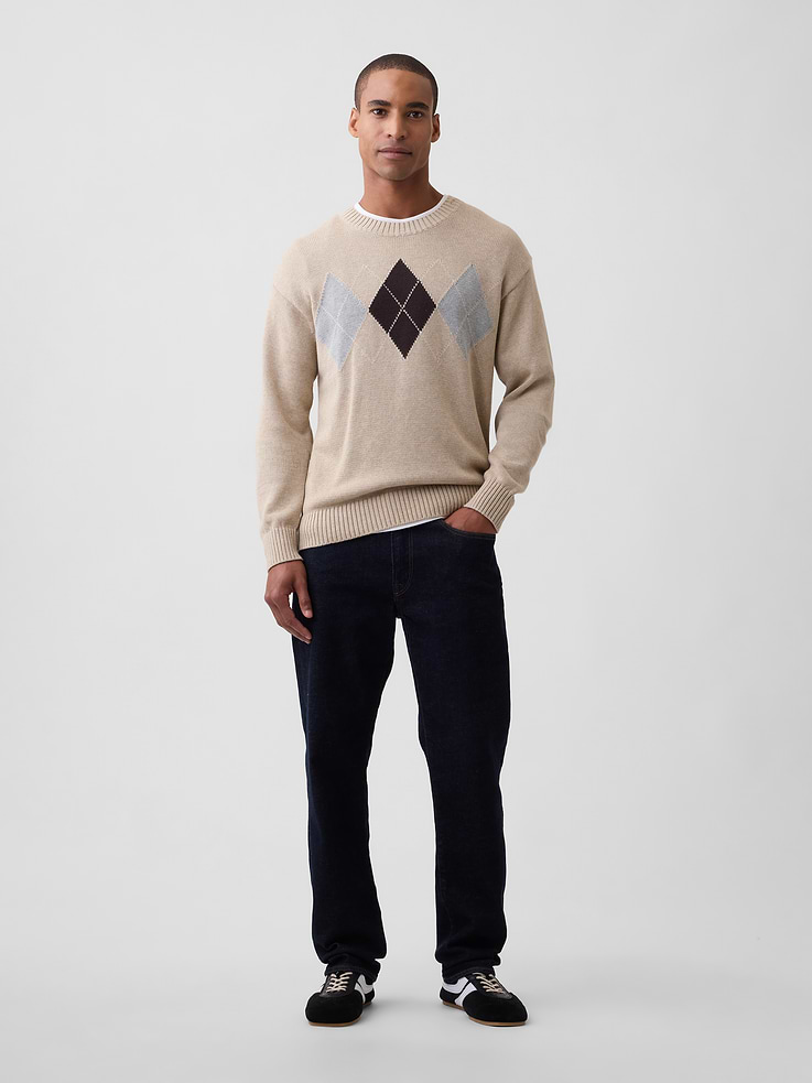 Image 3 of 5, Relaxed Argyle Crewneck Sweater