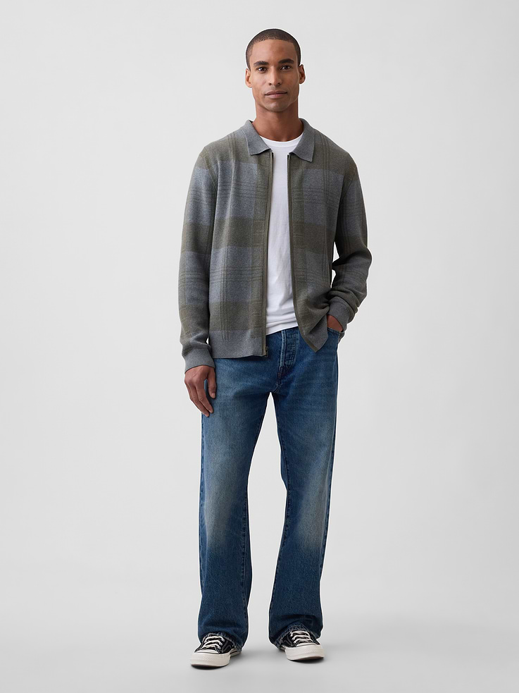 Image 3 of 5, Relaxed Plaid Zip Sweater