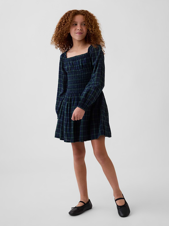 Kids Plaid Smocked-Waist Dress
