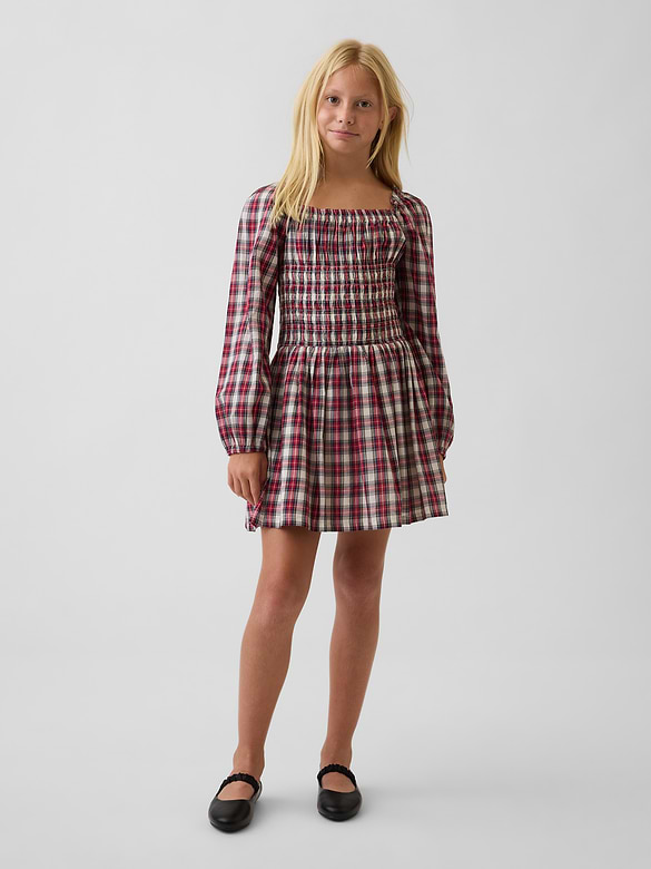 Kids Plaid Smocked-Waist Dress