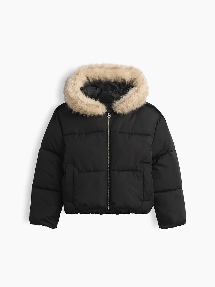 Image 2 de 6, Veste rembourrée à capuchon en similifourrure pour Enfant