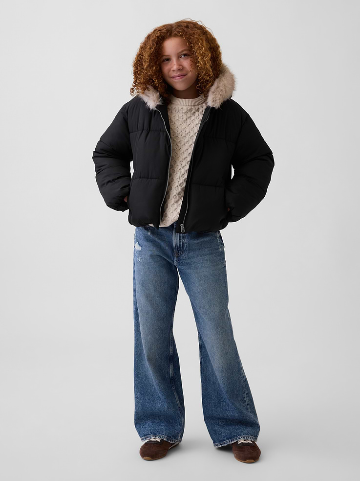 Image 4 de 6, Veste rembourrée à capuchon en similifourrure pour Enfant