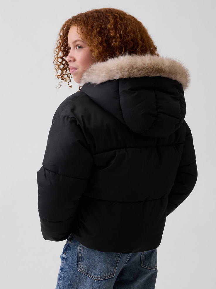 Image 3 de 6, Veste rembourrée à capuchon en similifourrure pour Enfant