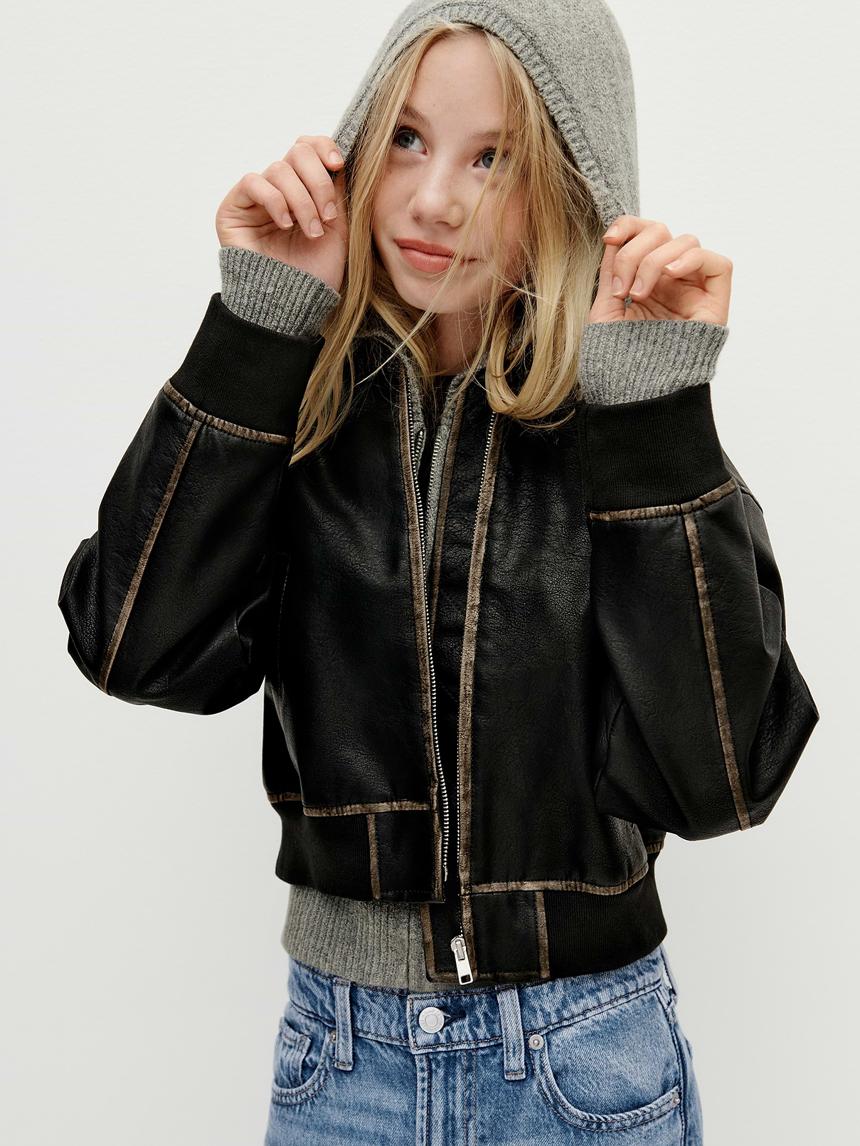 Image 6 of 6, Kids Vegan Leather Bomber Jacket