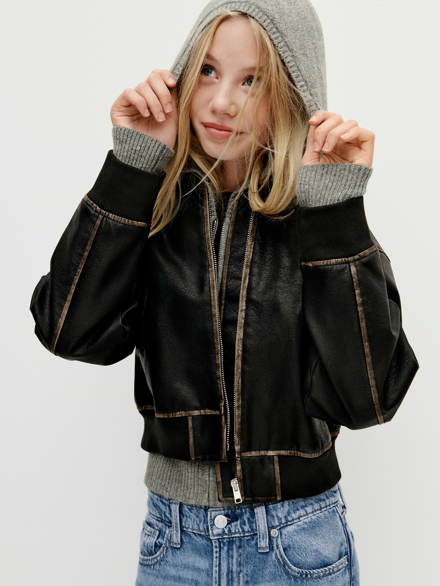 Image 6 of 6, Kids Vegan Leather Bomber Jacket