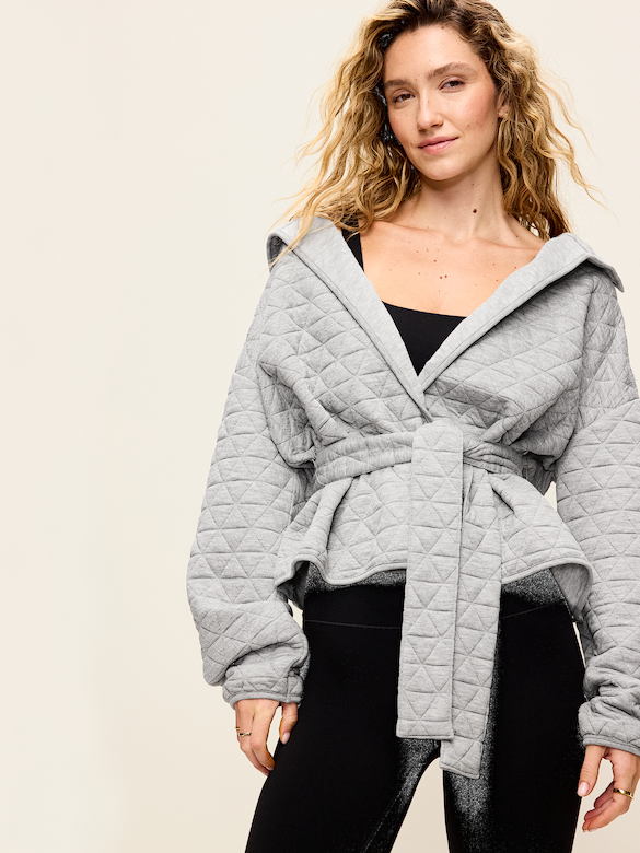 Quilted Bounce Fleece Wrap-Front Jacket