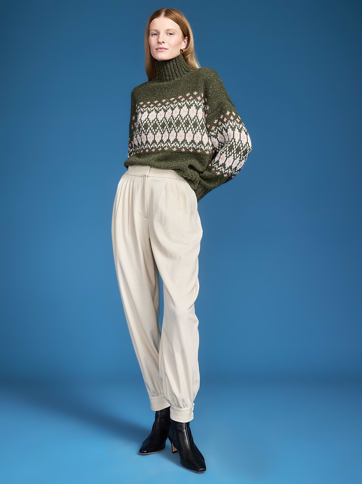 Image 1 of 7, zip front, hidden pockets, pleated front, fitted leg openings, adjustable leg openings, Product #1184415