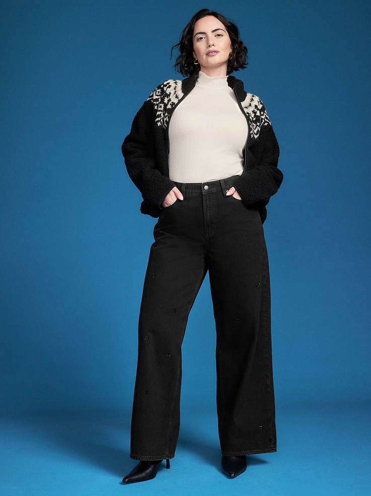 Image 1 of 8, high rise, zip fly, embellished details, wide leg, Product #1184417