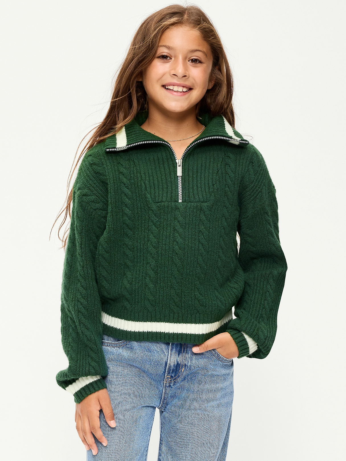 SoSoft Cable-Knit Quarter-Zip Sweater for Girls | Old Navy