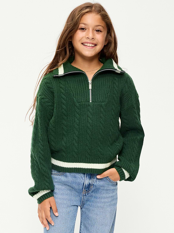 SoSoft Cable-Knit Quarter-Zip Sweater for Girls