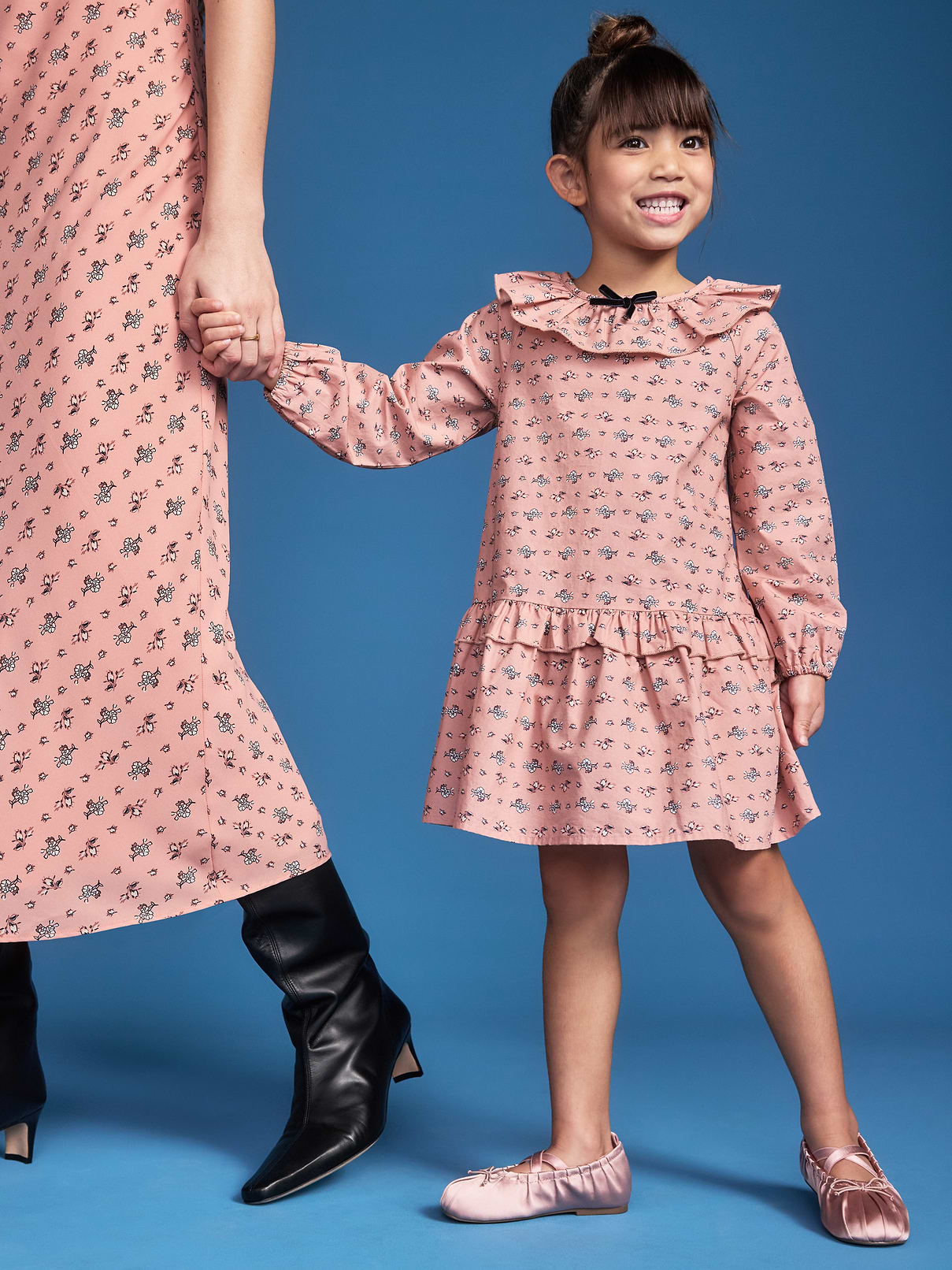 Image 1 of 4, ruffled neckline, long sleeves hit just above the wrist, drop waist, ruffled tiered hem, Product #1184461