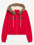 Image 2 of 3, Logo Faux-Fur Trimmed Zip Hoodie Sweatshirt