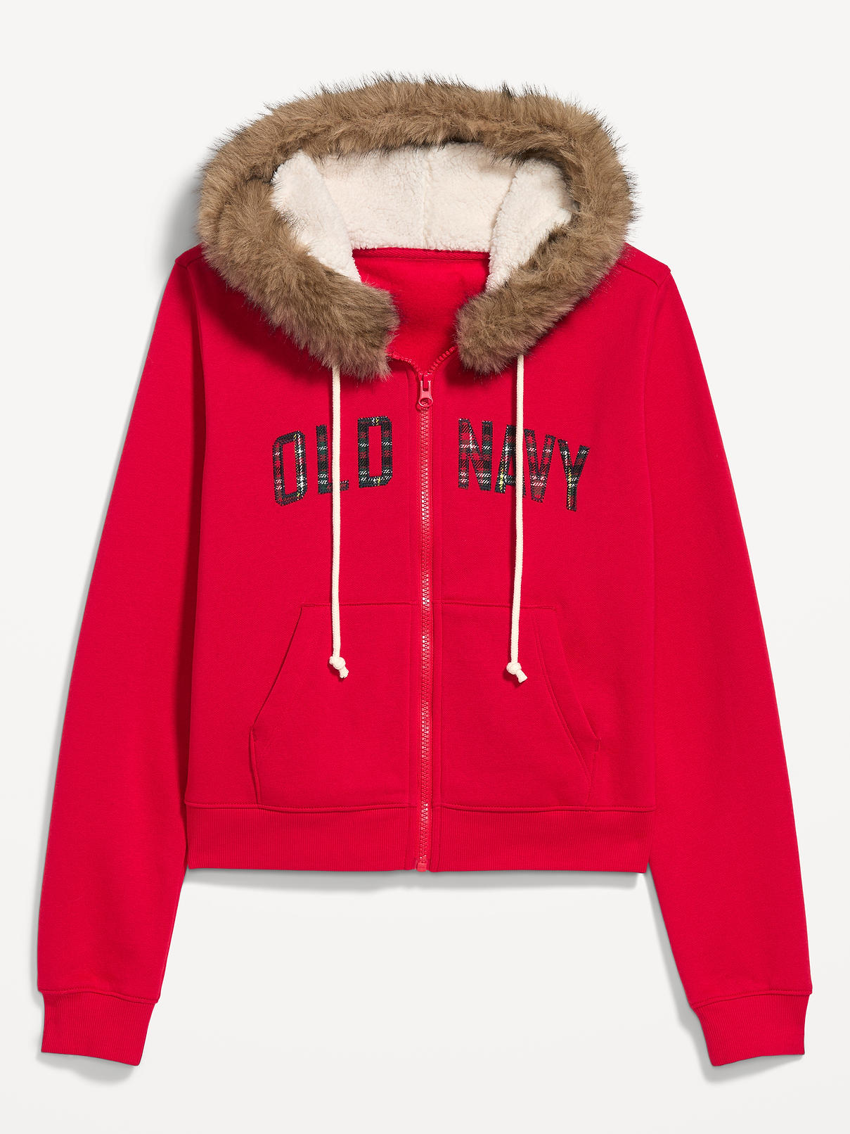 Image 1 of 3, drawstring hood, fur-trimmed hood, sherpa lining, drop-shoulder sleeves, full-zip front, hand-warming pockets, rib-knit trim, Product #1186791