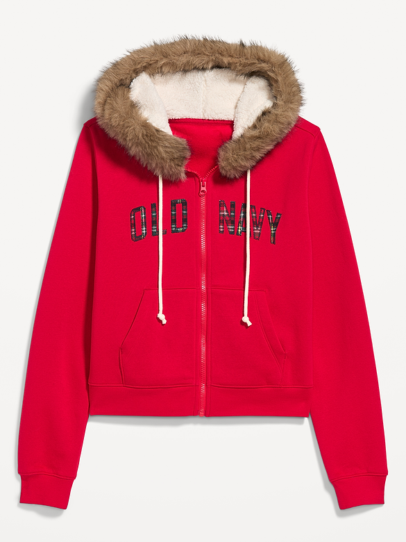 Logo Faux-Fur Trimmed Zip Hoodie Sweatshirt