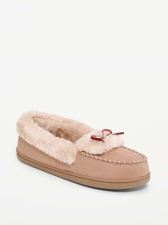 Faux-Fur Lined Moccasin Slippers for Women