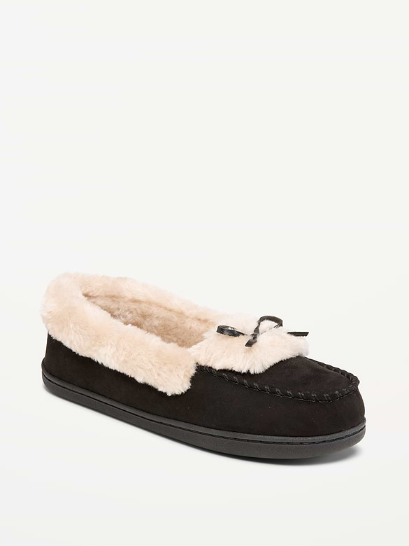 Faux-Fur Lined Moccasin Slippers for Women
