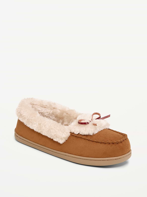 Faux-Fur Lined Moccasin Slippers for Women
