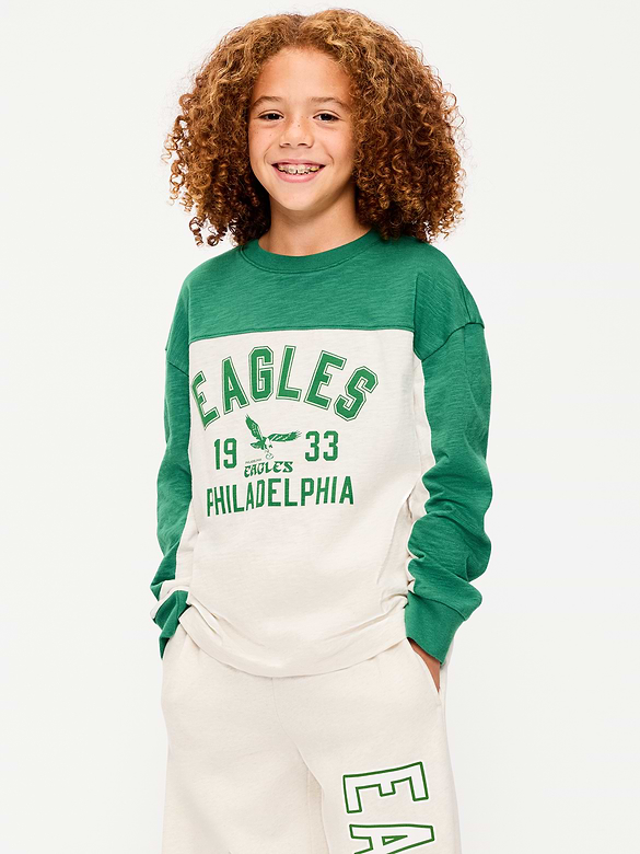 Philadelphia Eagles Long-Sleeve Oversized Graphic Football T-Shirt for Boys