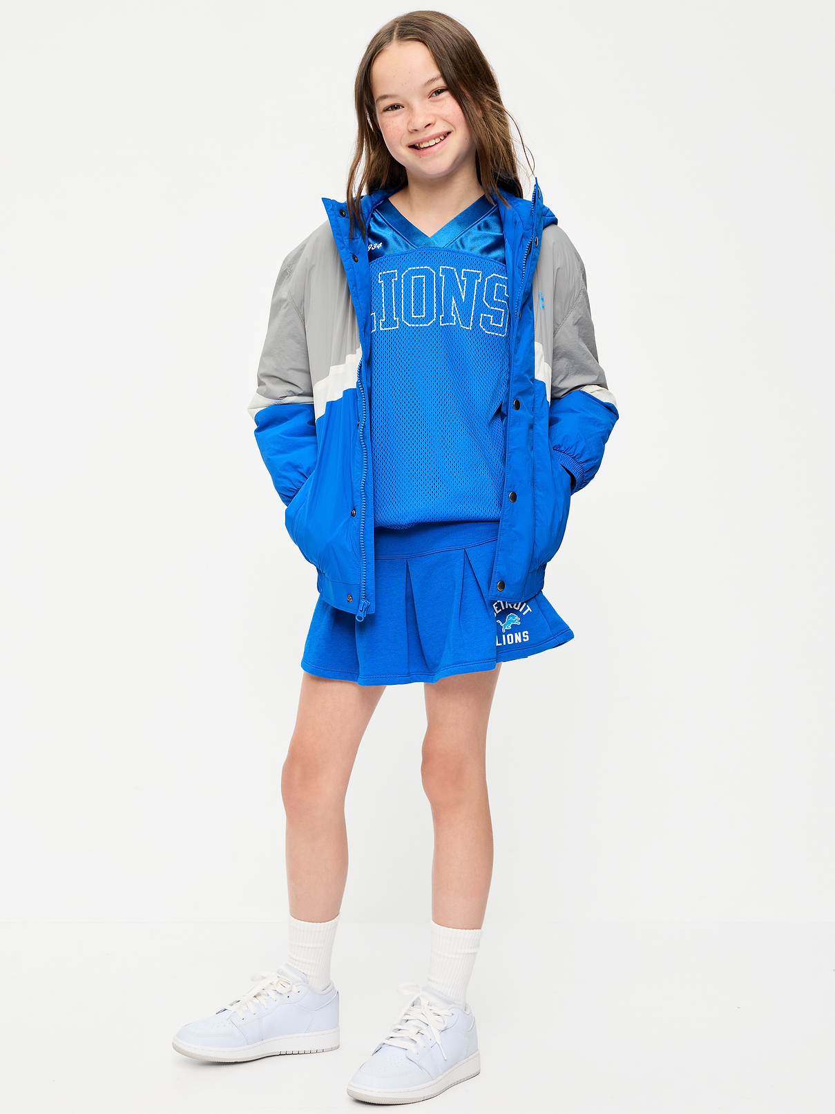 Image number 1 showing, Detroit Lions French Terry Pleated Skort for Girls