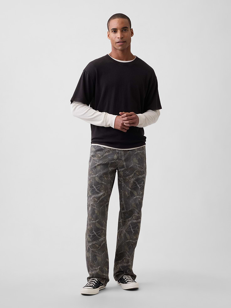 Image 1 of 6, This product is part of our water-saving Washwell program. Compared with conventional wash methods, Washwell uses at least 20% less water., Stretch denim., Color wash., Button closure, zip fly., Front slant pockets, patch pockets at back and sides., Patch pockets and hammer loop at sides., Allover camo print., Product #1183828
