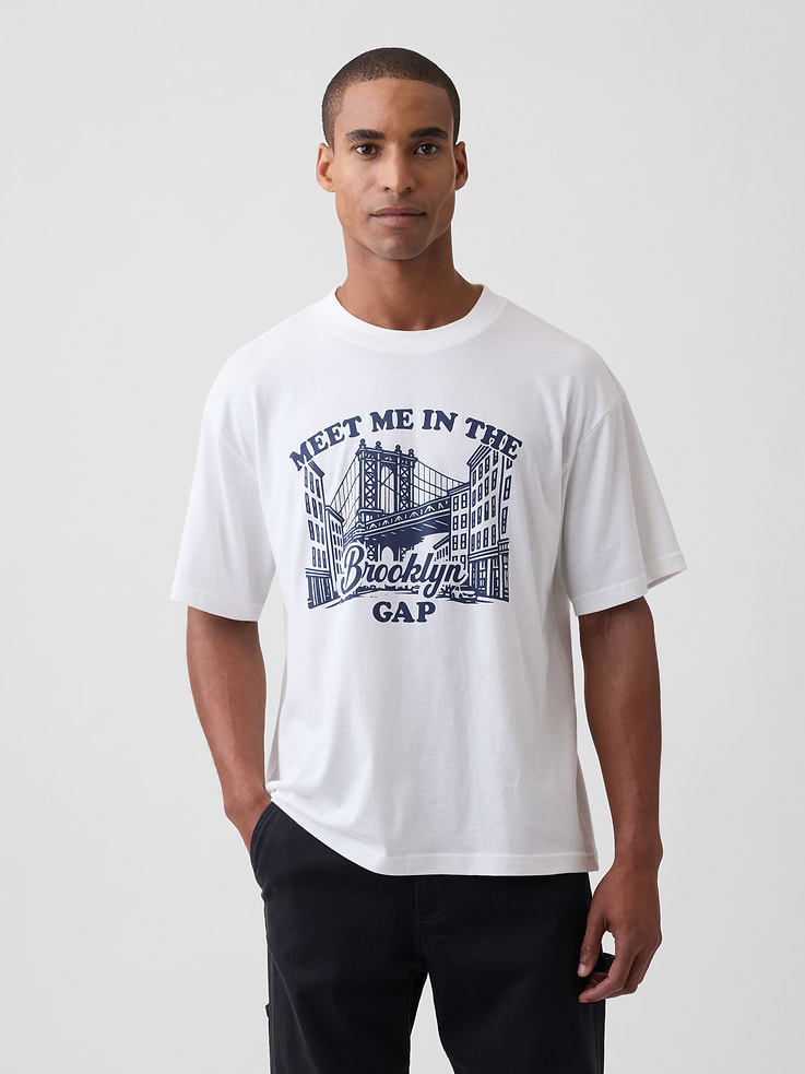 Image 1 of 5, Soft jersey knit., Dropped shoulder, short sleeves., Crewneck., Graphic at front., Product #1186794