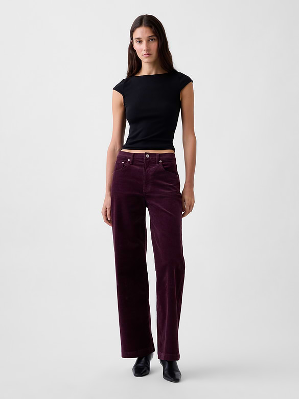 High Rise Corduroy Stride Wide-Leg Pants