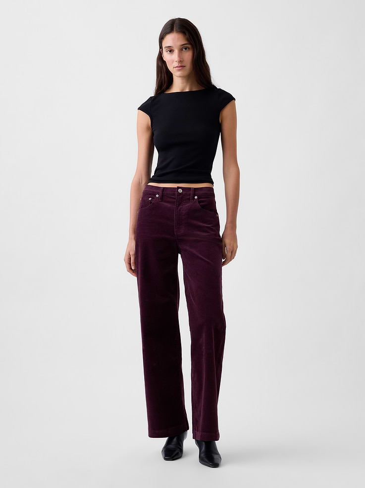 Image 1 of 6, Fit: A full-length classic straight-leg corduroy pant that's slim through the hip & thigh., Fabric: 80% Cotton, 18% Rayon, 2% Elastane., Stretch: Low Stretch Corduroy., Rise: High Rise Pants., Look: A classic five-pocket wide-leg pants in corduroy., Details: Zip fly & five-pocket styling., Product #1185263