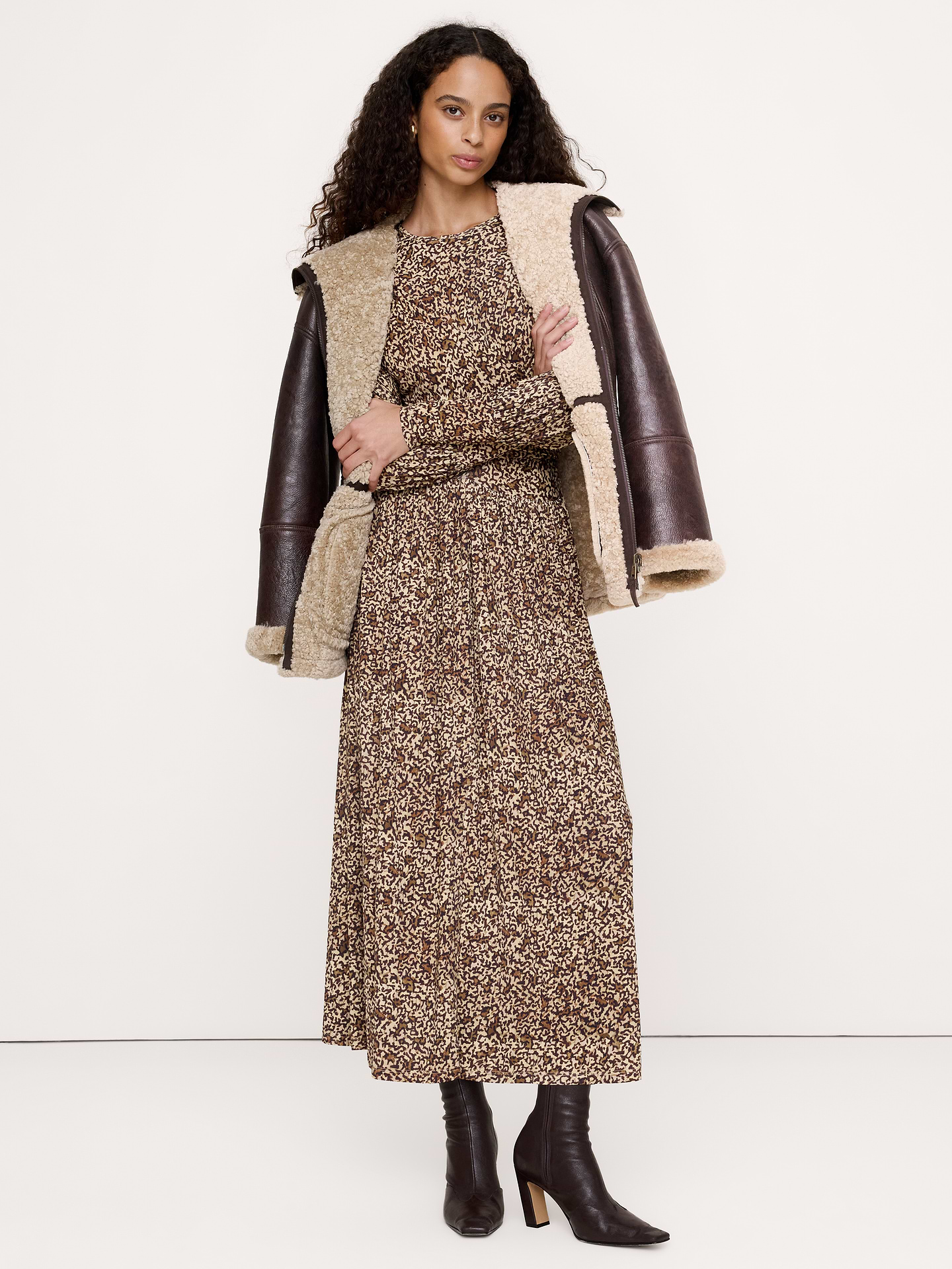 Image 4 of 5, Jersey Draped Gigot Sleeve Maxi Dress