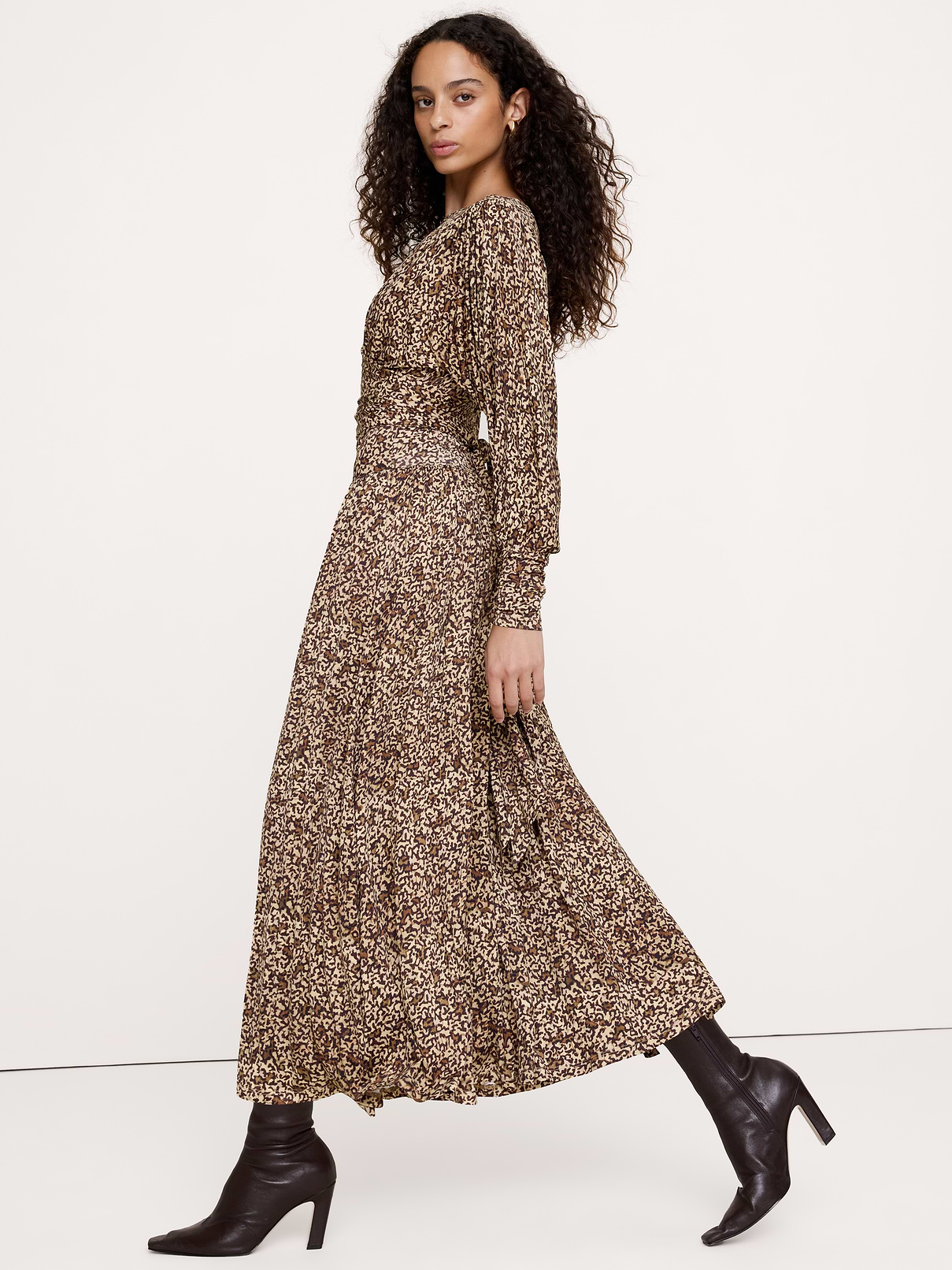 Jersey Draped Gigot Sleeve Maxi Dress