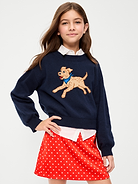Image 1 of 4, crew neck, long sleeeves, drop shoulders, graphic at front, ribbed hem, easy pullover style, Product #1181569