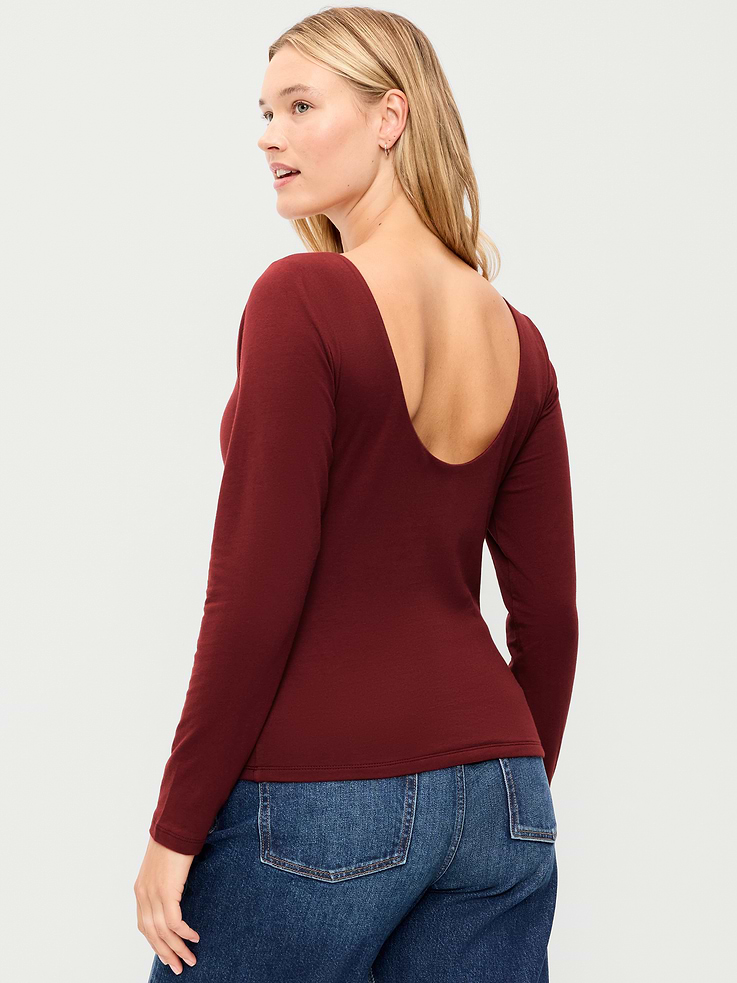 Image 4 of 4, Hug Double-Layer Long-Sleeve Scoop-Back Top