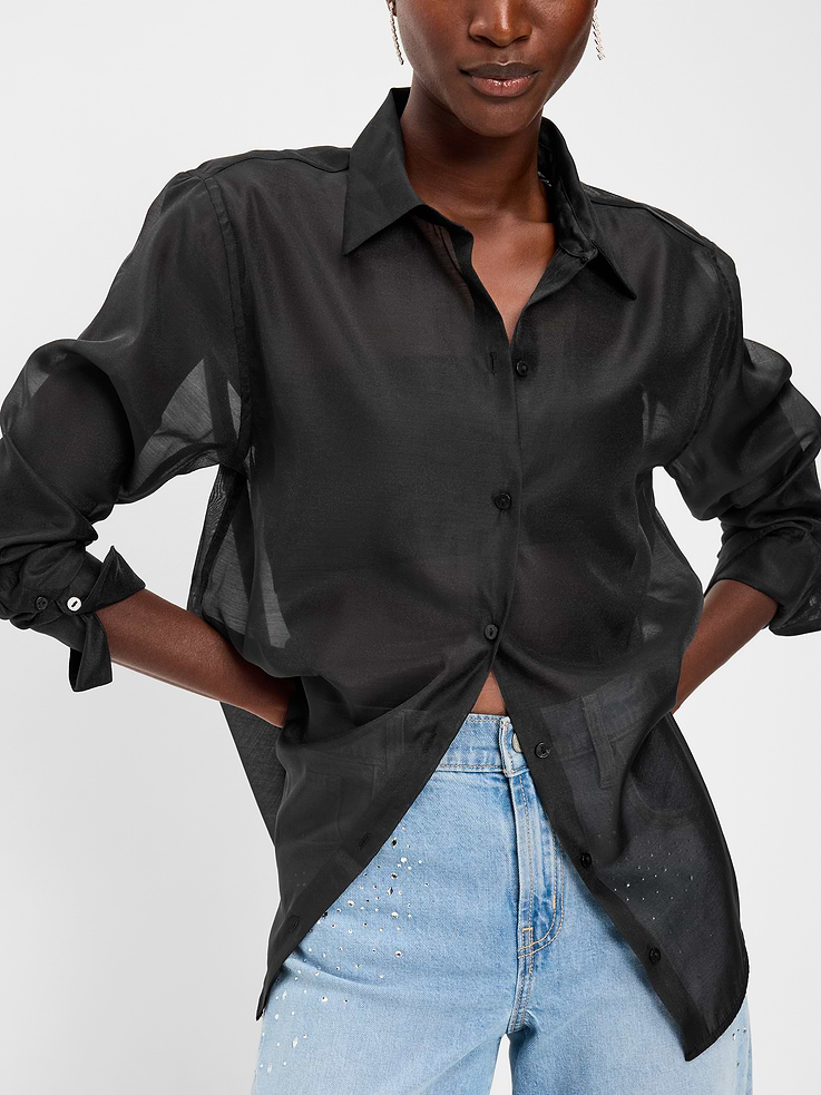 Image 4 of 6, Organza Button-Down Shirt
