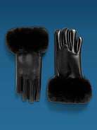 Image 1 of 4, faux leather gloves, wide fur-trim cuffs, Product #1184455