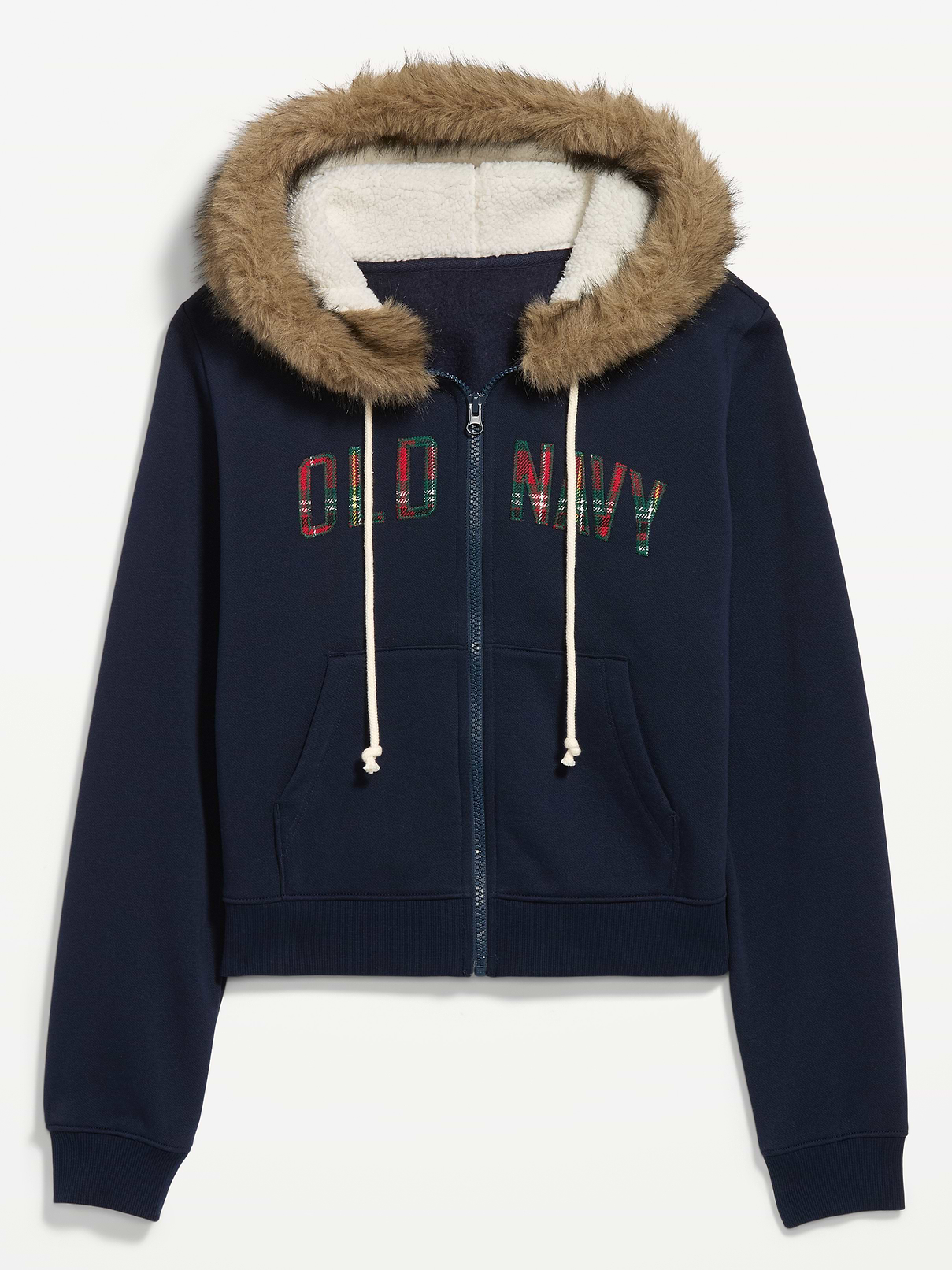 Image 2 of 3, Logo Faux-Fur Trimmed Zip Hoodie Sweatshirt
