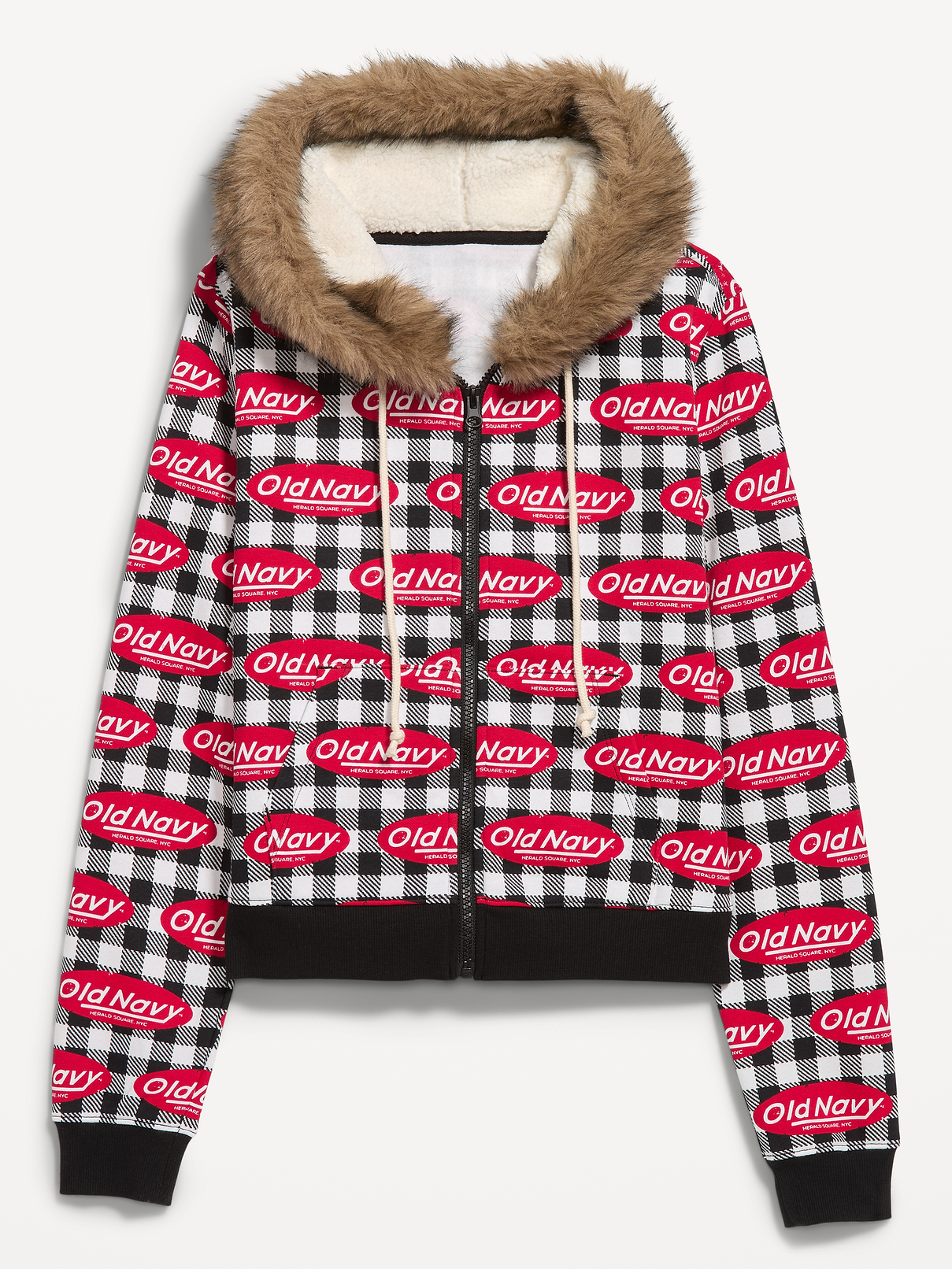 Image 2 of 3, Logo Faux-Fur Trimmed Zip Hoodie Sweatshirt