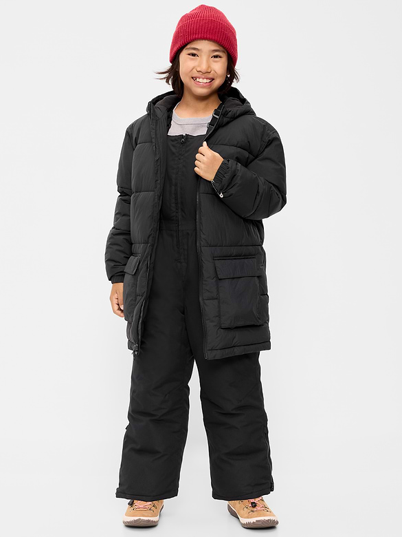 Water-Resistant Crinkled Long Puffer Jacket for Boys