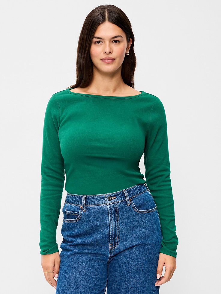 Image 3 of 6, Snug Long-Sleeve Boatneck T-Shirt