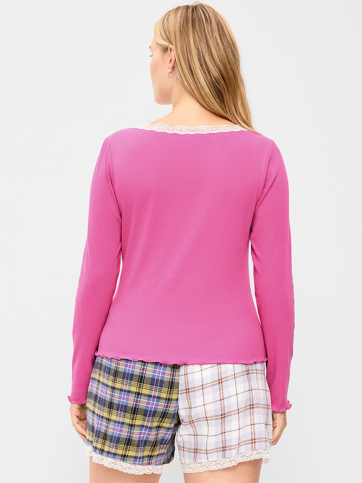Image 4 of 6, Long-Sleeve Lace Trim T-Shirt