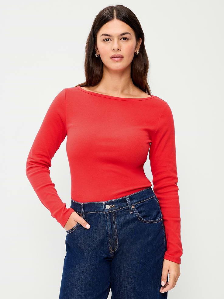 Image 3 of 6, Snug Long-Sleeve Boatneck T-Shirt