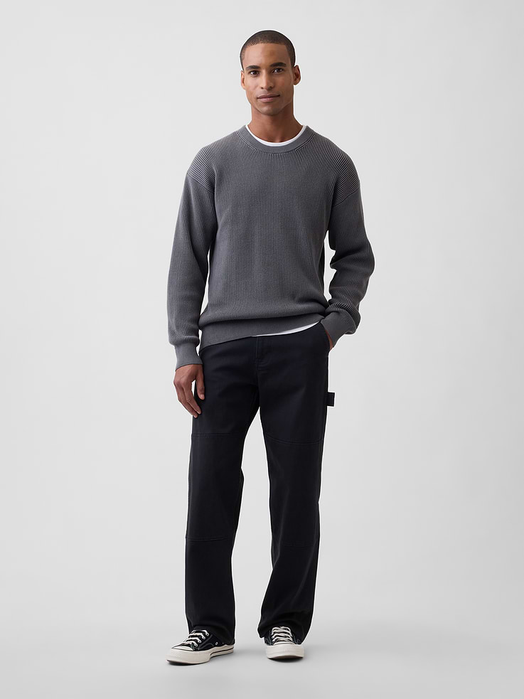Image 3 of 5, Relaxed Fisherman Stitch Crewneck Sweater