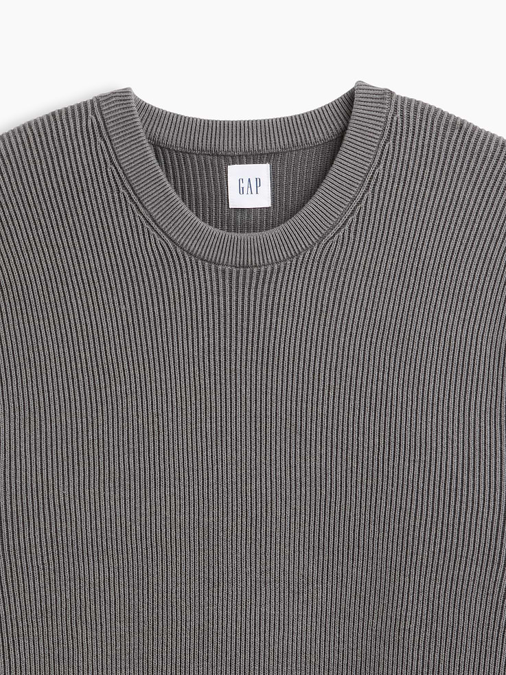 Image 4 of 5, Relaxed Fisherman Stitch Crewneck Sweater