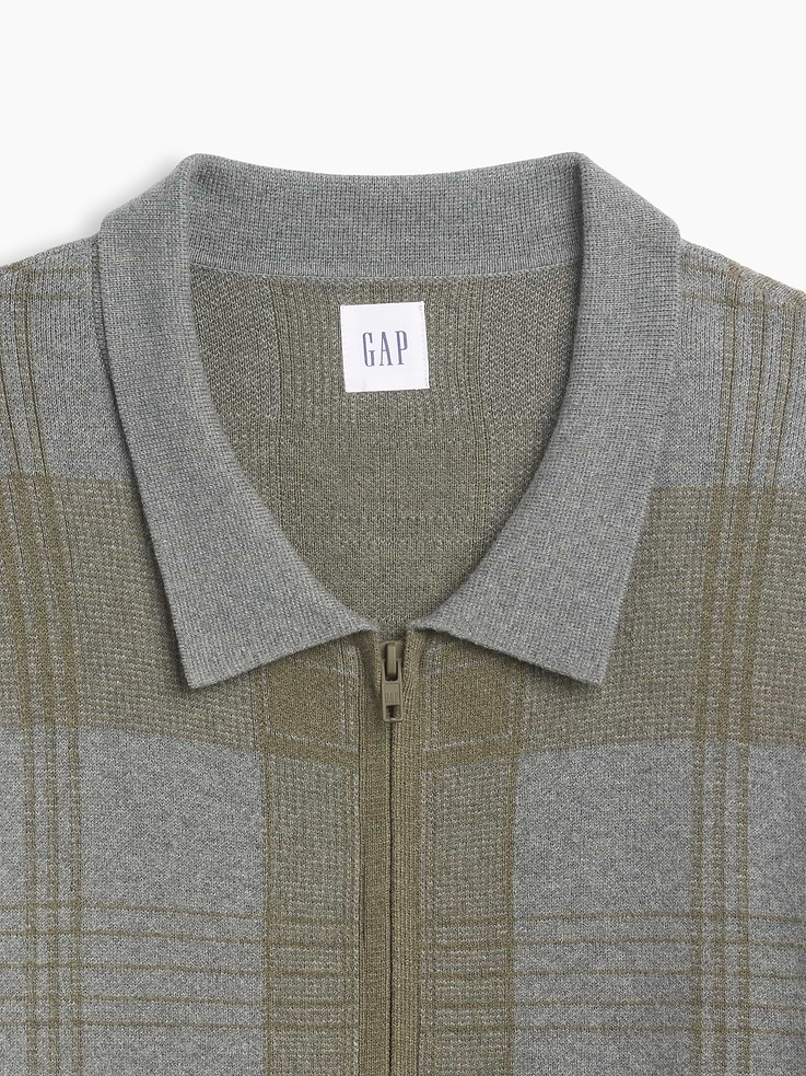 Image 4 of 5, Relaxed Plaid Zip Sweater