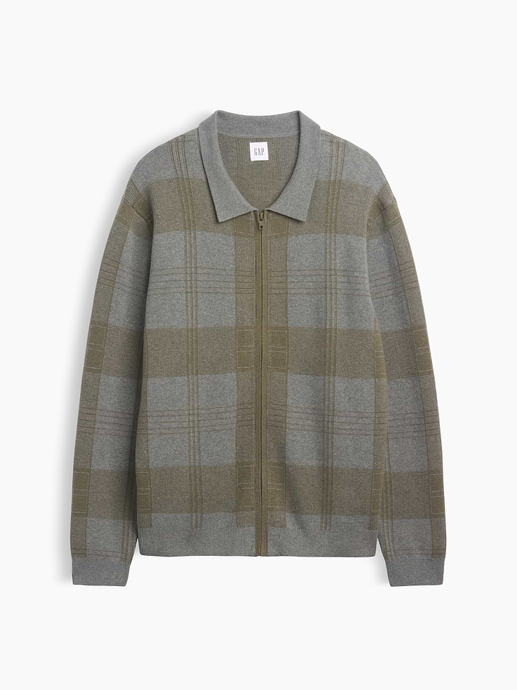 Image 5 of 5, Relaxed Plaid Zip Sweater