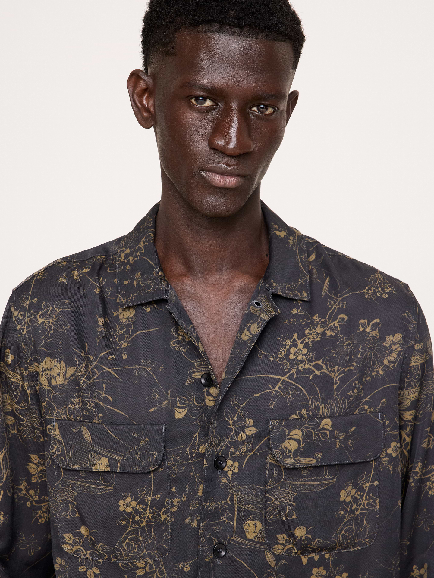 Image 2 of 5, Standard-Fit Drapey Floral Resort Shirt
